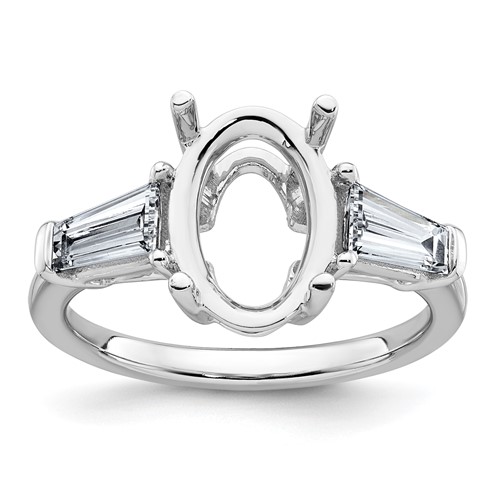 14K White Gold 0.75 Carat Lab Grown Diamond VS+ F+ Tapered Baguette 3 Carat Oval Semi Mount Three Stone Engagement Ring