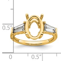 14K Yellow Gold 0.75 Carat Lab Grown Diamond VS+ F+ Tapered Baguette 3 Carat Oval Semi Mount Three Stone Engagement Ring view 4