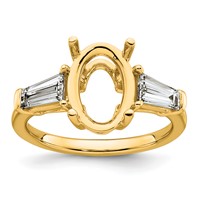 14K Yellow Gold 0.75 Carat Lab Grown Diamond VS+ F+ Tapered Baguette 3 Carat Oval Semi Mount Three Stone Engagement Ring view 1