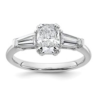 14K White Gold 1.50 Carat Certified Lab Grown Diamond VS+ F+ Radiant Ring with Tapered Baguette Sides Complete Engagement view 1