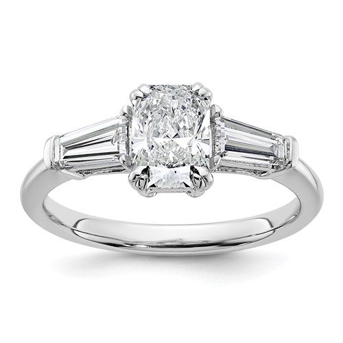 14K White Gold 1.50 Carat Certified Lab Grown Diamond VS+ F+ Radiant Ring with Tapered Baguette Sides Complete Engagement