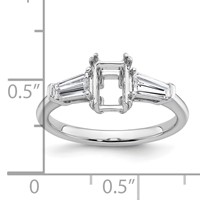 14K White Gold 0.50 Carat Lab Grown Diamond VS+ F+ Tapered Baguette Sides 1 Carat Radiant Center Semi Mount Engagement Ring view 4
