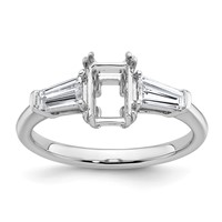 14K White Gold 0.50 Carat Lab Grown Diamond VS+ F+ Tapered Baguette Sides 1 Carat Radiant Center Semi Mount Engagement Ring view 1