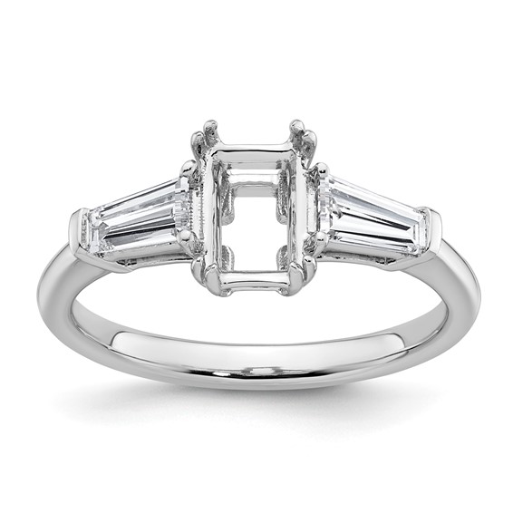 Gold Diamond Radiant and Baguette 3-Stone Bridal Rings