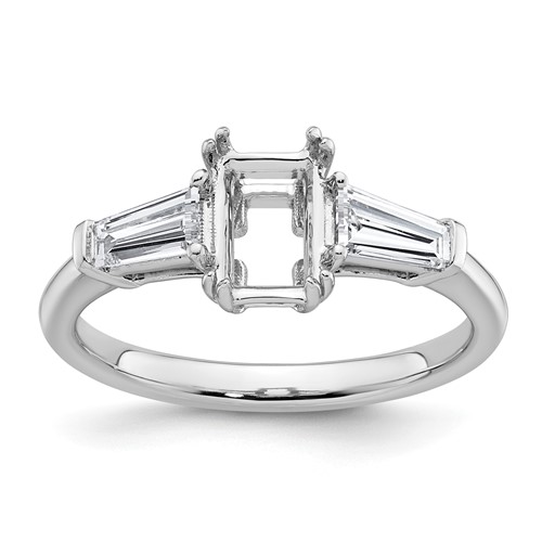 14K White Gold 0.50 Carat Lab Grown Diamond VS+ F+ Tapered Baguette Sides 1 Carat Radiant Center Semi Mount Engagement Ring