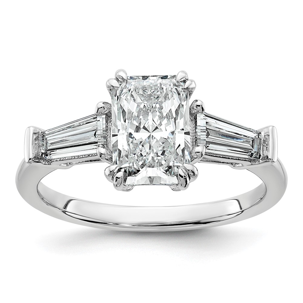 14K White Gold 2 Carat Certified Lab Grown Diamond VS+ F+ Radiant Ring with Tapered Baguette Sides Complete Engagement