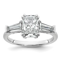 14K White Gold 2 Carat Certified Lab Grown Diamond VS+ F+ Radiant Ring with Tapered Baguette Sides Complete Engagement view 1