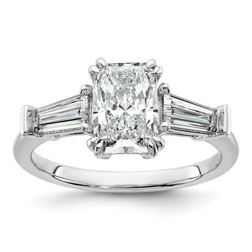 14K White Gold 2 Carat Certified Lab Grown Diamond VS+ F+ Radiant Ring with Tapered Baguette Sides Complete Engagement