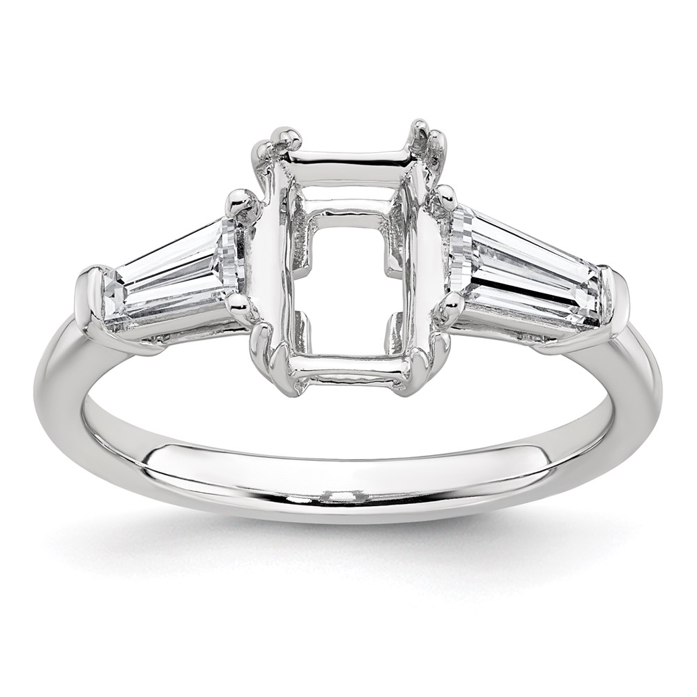 14K White Gold 0.62 Carat Lab Grown Diamond VS+ F+ Tapered Baguette Sides 1.50 Carat Radiant Center Semi Mount Engagement Ring