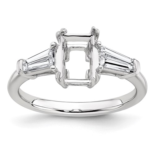 14K White Gold 0.62 Carat Lab Grown Diamond VS+ F+ Tapered Baguette Sides 1.50 Carat Radiant Center Semi Mount Engagement Ring
