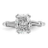 14K White Gold 2.62 Carat Certified Lab Grown Diamond VS+ F+ Radiant Ring with Tapered Baguette Sides Complete Engagement view 4