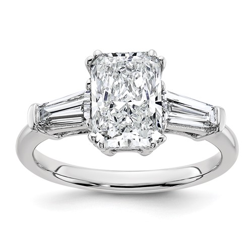 14K White Gold 2.62 Carat Certified Lab Grown Diamond VS+ F+ Radiant Ring with Tapered Baguette Sides Complete Engagement