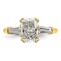 14K Yellow Gold 2.62 Carat Certified Lab Grown Diamond VS+ F+ Radiant Ring with Tapered Baguette Sides Complete Engagement view 4