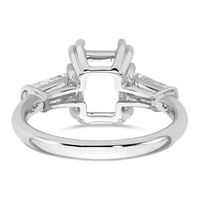 14K White Gold 0.50 Carat Lab Grown Diamond VS+ F+ Tapered Baguette Sides 2 Carat Radiant Center Semi Mount Engagement Ring view 3