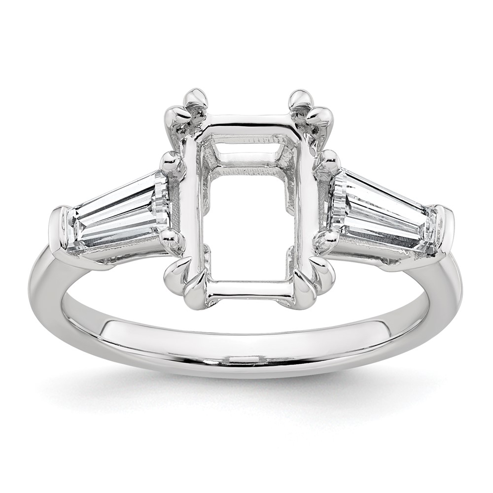 14K White Gold 0.50 Carat Lab Grown Diamond VS+ F+ Tapered Baguette Sides 2 Carat Radiant Center Semi Mount Engagement Ring