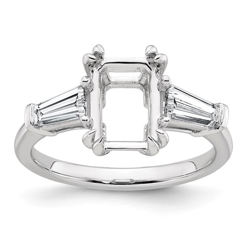 14K White Gold 0.50 Carat Lab Grown Diamond VS+ F+ Tapered Baguette Sides 2 Carat Radiant Center Semi Mount Engagement Ring