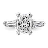 14K White Gold 3.20 Carat Certified Lab Grown Diamond VS+ F+ Radiant Ring with Tapered Baguette Sides Complete Engagement view 4