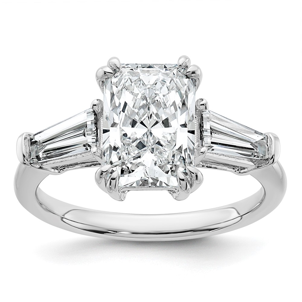 14K White Gold 3.20 Carat Certified Lab Grown Diamond VS+ F+ Radiant Ring with Tapered Baguette Sides Complete Engagement