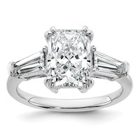 14K White Gold 3.20 Carat Certified Lab Grown Diamond VS+ F+ Radiant Ring with Tapered Baguette Sides Complete Engagement view 1