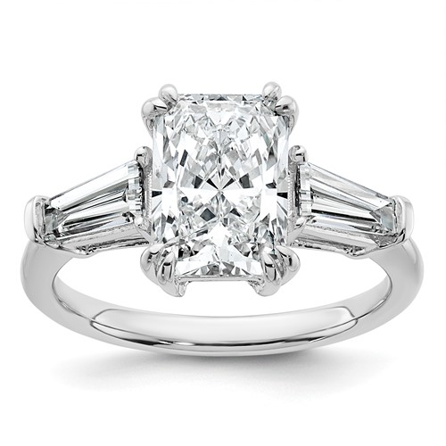 14K White Gold 3.20 Carat Certified Lab Grown Diamond VS+ F+ Radiant Ring with Tapered Baguette Sides Complete Engagement