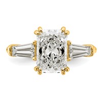 14K Yellow Gold 3.20 Carat Certified Lab Grown Diamond VS+ F+ Radiant Ring with Tapered Baguette Sides Complete Engagement view 4