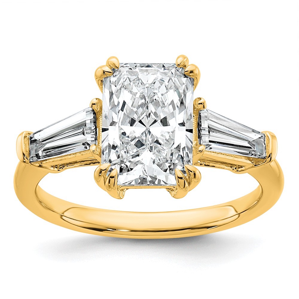 14K Yellow Gold 3.20 Carat Certified Lab Grown Diamond VS+ F+ Radiant Ring with Tapered Baguette Sides Complete Engagement