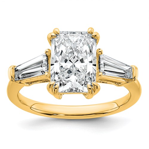 14K Yellow Gold 3.20 Carat Certified Lab Grown Diamond VS+ F+ Radiant Ring with Tapered Baguette Sides Complete Engagement