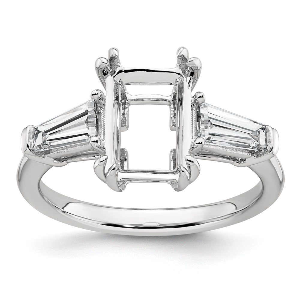 14K White Gold 0.75 Carat Lab Grown Diamond VS+ F+ Tapered Baguette Sides 2.50 Carat Radiant Center Semi Mount Engagement Ring