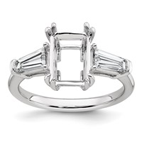 14K White Gold 0.75 Carat Lab Grown Diamond VS+ F+ Tapered Baguette Sides 2.50 Carat Radiant Center Semi Mount Engagement Ring view 1