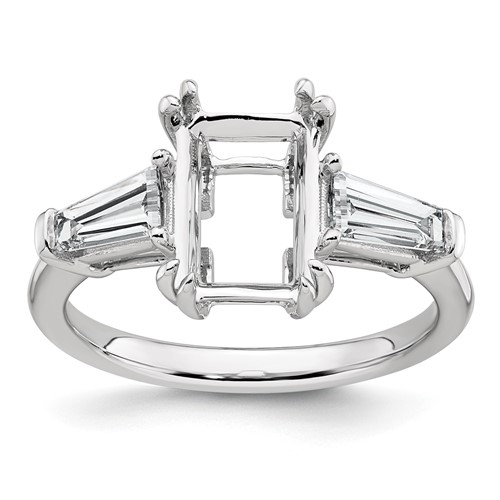 14K White Gold 0.75 Carat Lab Grown Diamond VS+ F+ Tapered Baguette Sides 2.50 Carat Radiant Center Semi Mount Engagement Ring