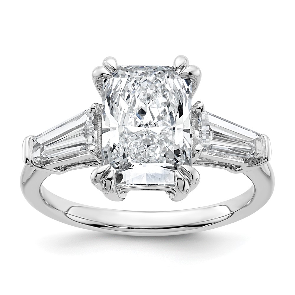 14K White Gold 3.75 Carat Certified Lab Grown Diamond VS+ F+ Radiant Ring with Tapered Baguette Sides Complete Engagement