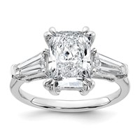 14K White Gold 3.75 Carat Certified Lab Grown Diamond VS+ F+ Radiant Ring with Tapered Baguette Sides Complete Engagement view 1