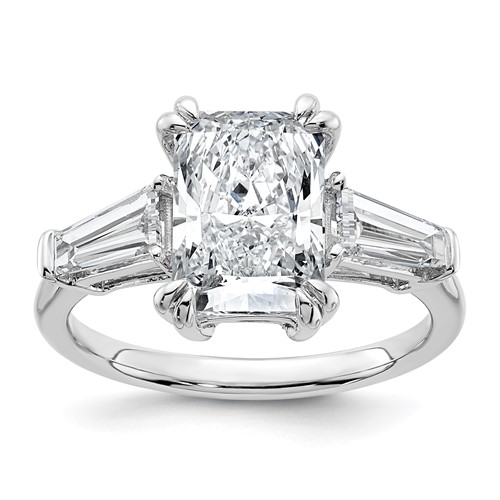14K White Gold 3.75 Carat Certified Lab Grown Diamond VS+ F+ Radiant Ring with Tapered Baguette Sides Complete Engagement