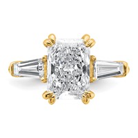 14K Yellow Gold 3.75 Carat Certified Lab Grown Diamond VS+ F+ Radiant Ring with Tapered Baguette Sides Complete Engagement view 4