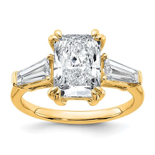 14K Yellow Gold 3.75 Carat Certified Lab Grown Diamond VS+ F+ Radiant Ring with Tapered Baguette Sides Complete Engagement