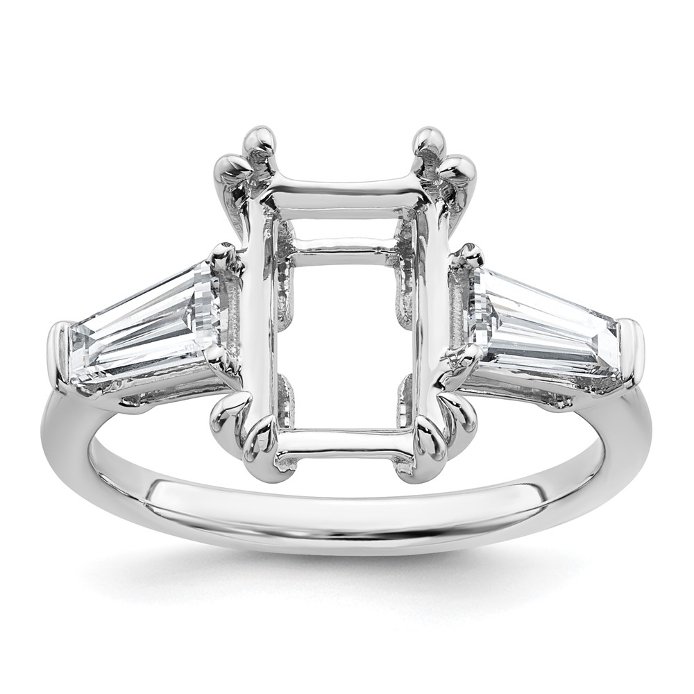 14K White Gold 0.75 Carat Lab Grown Diamond VS+ F+ Tapered Baguette Sides 3 Carat Radiant Center Semi Mount Engagement Ring