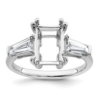 14K White Gold 0.75 Carat Lab Grown Diamond VS+ F+ Tapered Baguette Sides 3 Carat Radiant Center Semi Mount Engagement Ring view 1