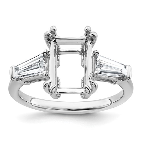 14K White Gold 0.75 Carat Lab Grown Diamond VS+ F+ Tapered Baguette Sides 3 Carat Radiant Center Semi Mount Engagement Ring