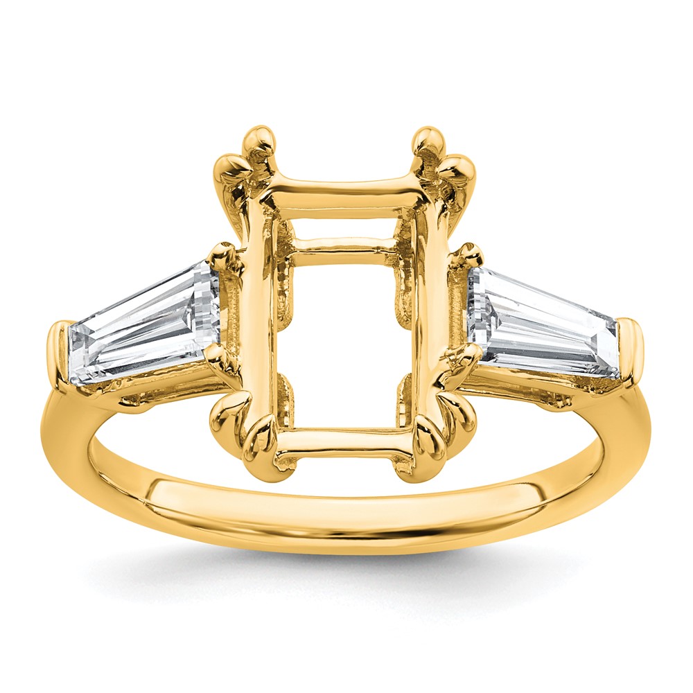 14K Yellow Gold 0.75 Carat Lab Grown Diamond VS+ F+ Tapered Baguette Sides 3 Carat Radiant Center Semi Mount Engagement Ring