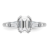 14K White Gold 1.50 Carat Lab Grown Diamond VS+ F+ Complete Emerald and Tapered Baguette Engagement Ring view 4