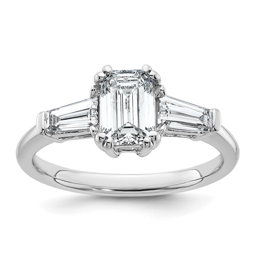 14K White Gold 1.50 Carat Certified Lab Grown Diamond VS+ F+ Complete Emerald and Tapered Baguette Engagement Ring