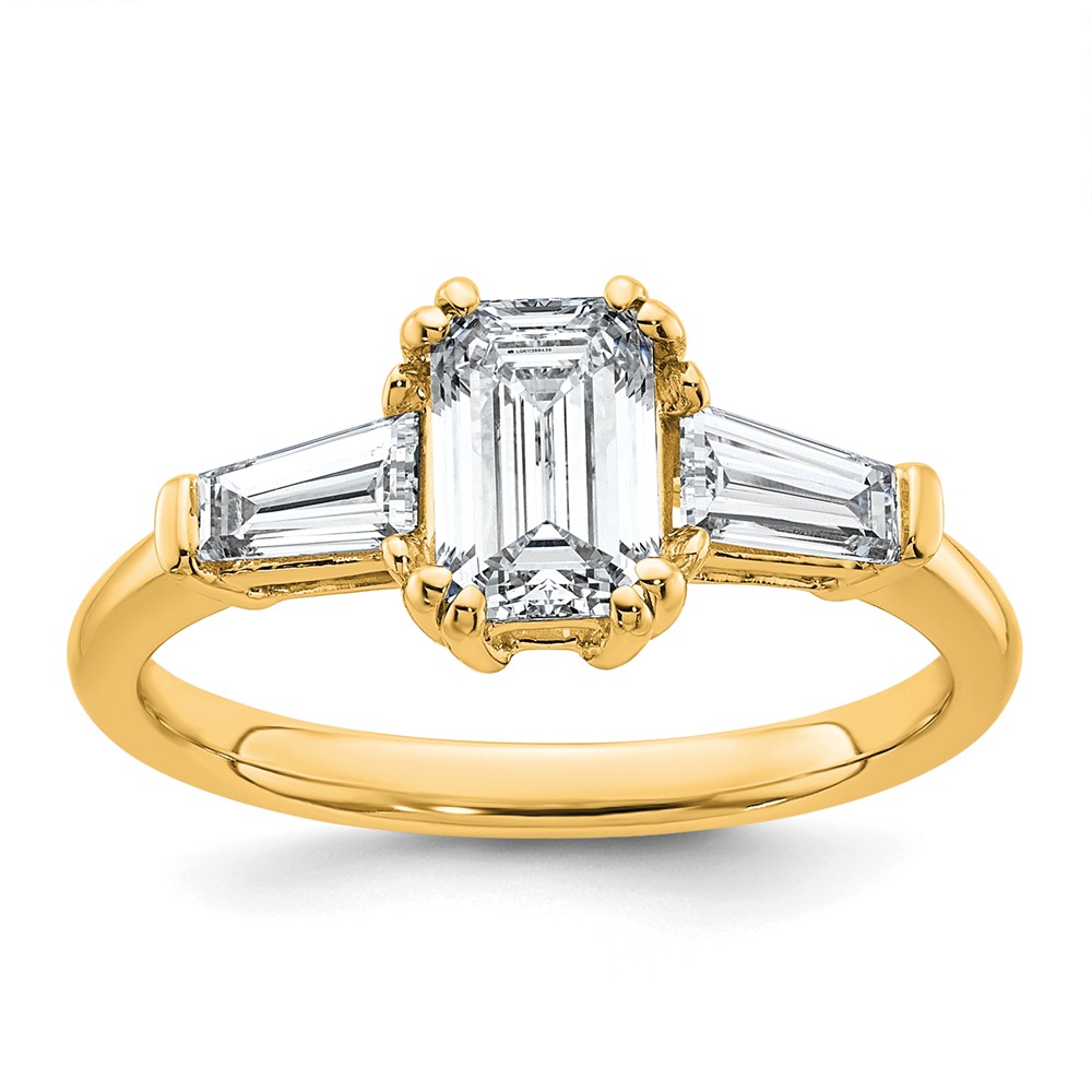 14K Yellow Gold 1.50 Carat Certified Lab Grown Diamond VS+ F+ Complete Emerald and Tapered Baguette Engagement Ring