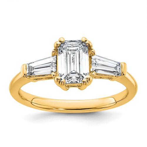 14K Yellow Gold 1.50 Carat Certified Lab Grown Diamond VS+ F+ Complete Emerald and Tapered Baguette Engagement Ring