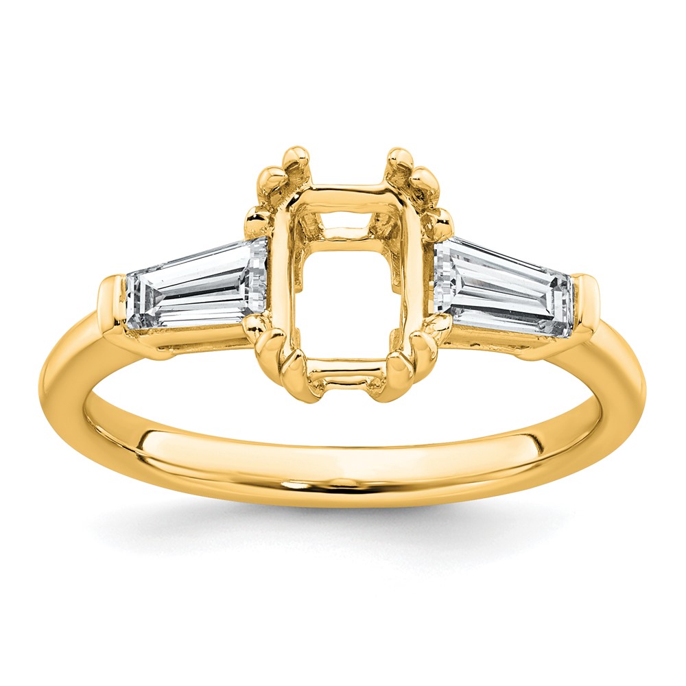14K Yellow Gold 0.50ct Lab Grown Dia VS+ F+ Emerald Center Semi-Mount Eng Ring