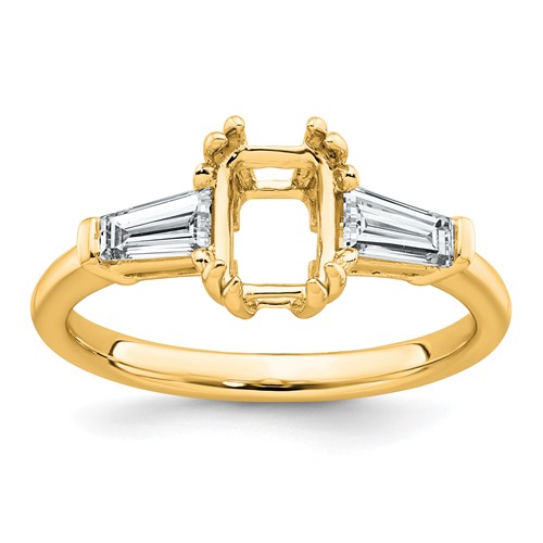 14K Yellow Gold 0.50ct Lab Grown Dia VS+ F+ Emerald Center Semi-Mount Eng Ring