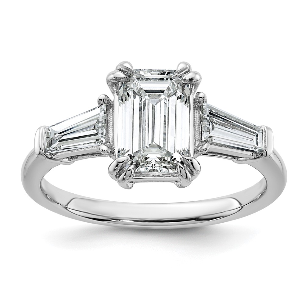 14K White Gold 2.20 Carat Certified Lab Grown Diamond VS+ F+ Complete Emerald and Tapered Baguette Engagement Ring