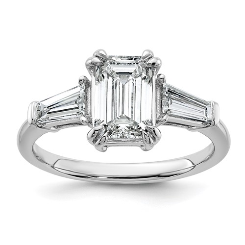 14K White Gold 2.20 Carat Certified Lab Grown Diamond VS+ F+ Complete Emerald and Tapered Baguette Engagement Ring