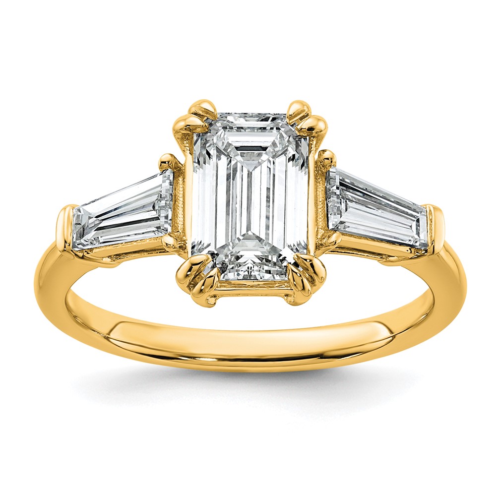 14K Yellow Gold 2.20 Carat Certified Lab Grown Diamond VS+ F+ Complete Emerald and Tapered Baguette Engagement Ring