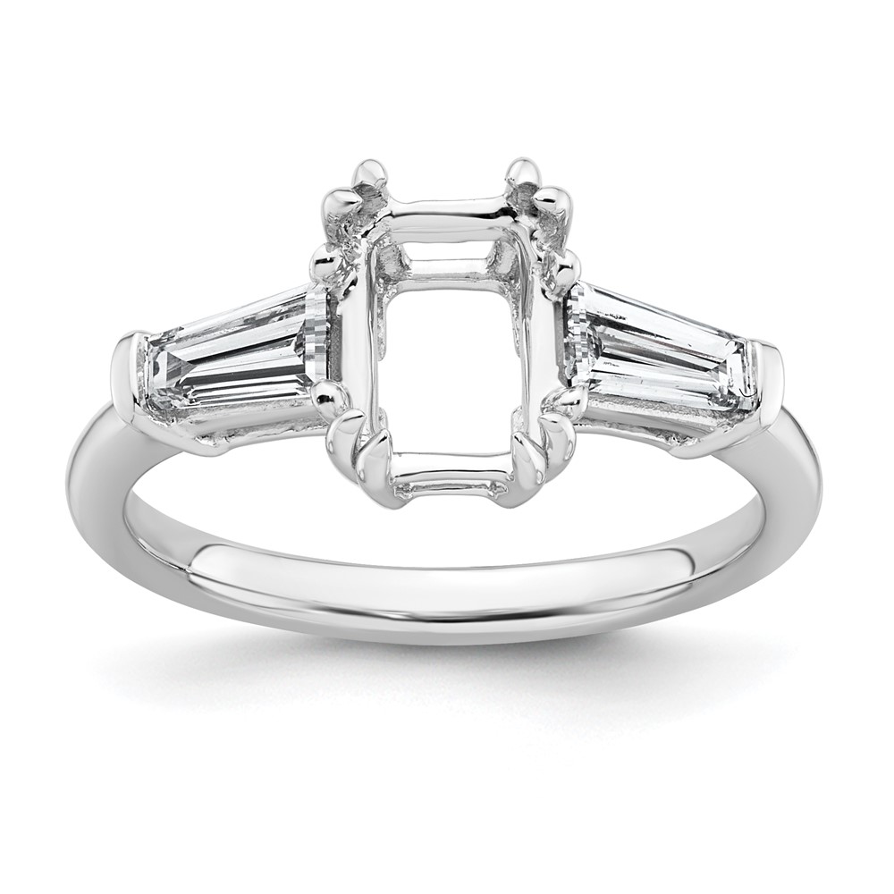 14K White Gold 0.75ct Lab Grown Dia VS+ F+ Emerald Center Semi-Mount Eng Ring