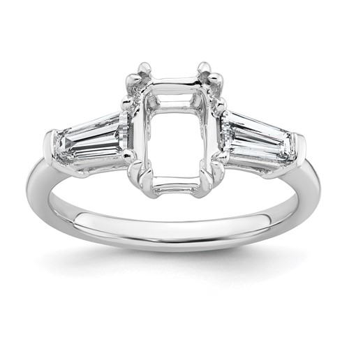 14K White Gold 0.75ct Lab Grown Dia VS+ F+ Emerald Center Semi-Mount Eng Ring